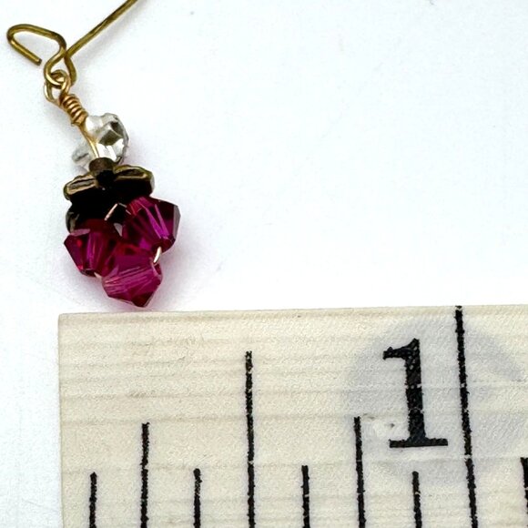 Robin Goodfellow Fuschia Pink Dangle Earrings Gold-Plated Earwires Crystals - Picture 7 of 8